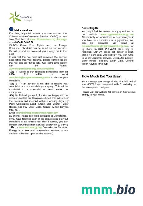 UK Green Star Energy Energy rachunek za media Word i PDF, formaty 3,